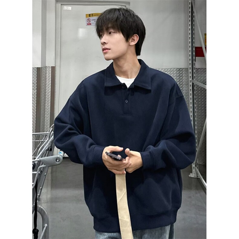 【004】日系简约POLO衫卫衣宽松翻领长袖上衣A079-WY57-P35-39,男装Polo衫,电商A079