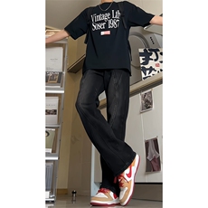 美式复古设计感牛仔裤男女宽松vibe阔腿水洗做旧休闲裤31266-p48，男装休闲裤，星座1008