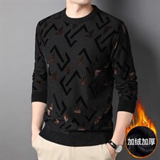 G872冬季男士圆领毛衣天鹅绒提花加绒针织加绒打底衫男装保暖P72，男装针织衫/毛衣，电商B360