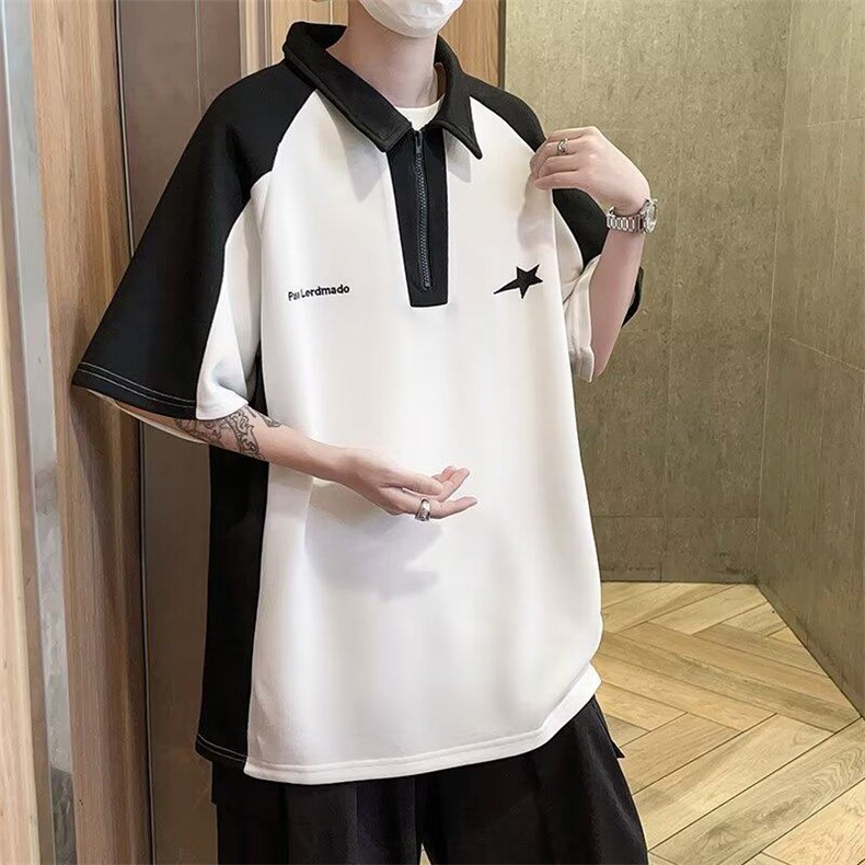 秋夏短袖POLO衫男女拼色帅韩版潮流2025新款ins宽松T恤WB093-P30，男装Polo衫，星座412-3