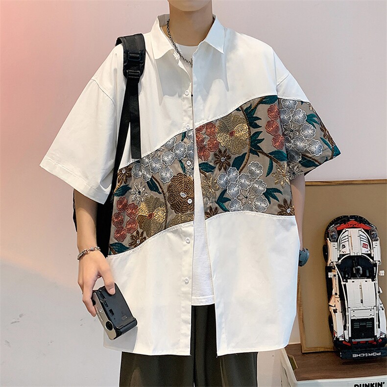 1绣花拼接成分：聚酯纤维M-5XL大码短袖衬衫男DCS7743P42控68,男装T恤,星座226-2