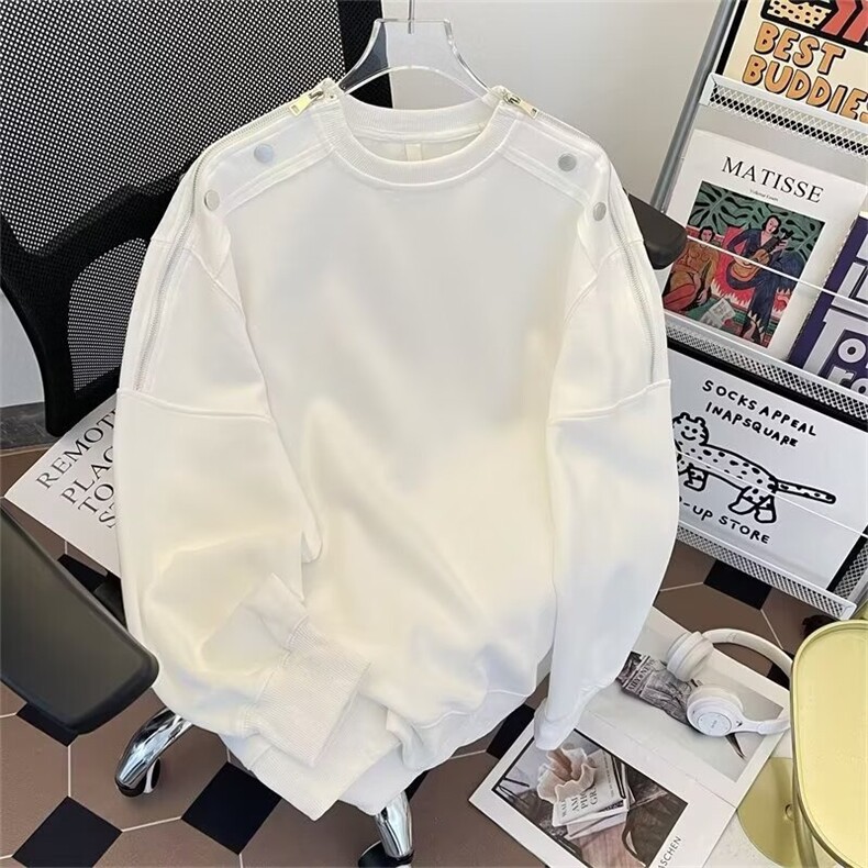 排扣拉链圆领卫衣男款小众春秋季新款复古拼接长袖上衣WY2505,男装卫衣,星座1116A（原606A-3）