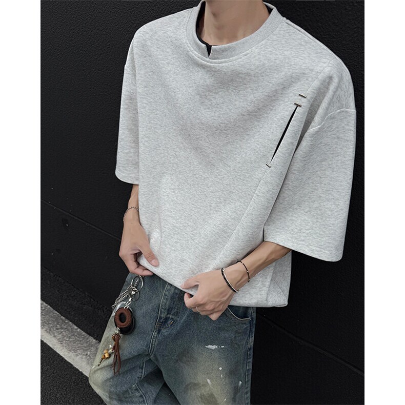 夏季美式宽松高街休闲假两件小V领设计款短袖潮XZ808B-WH061-P48,男装T恤,星座808B