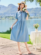 6302时尚气质条纹显瘦连衣裙，女装连衣裙，倪叶myz