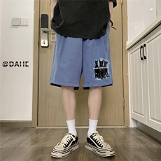 港风夏季新款宽松桃皮绒印花纯色运动裤男女短裤K6106P25控38，男装牛仔裤，电商A268A