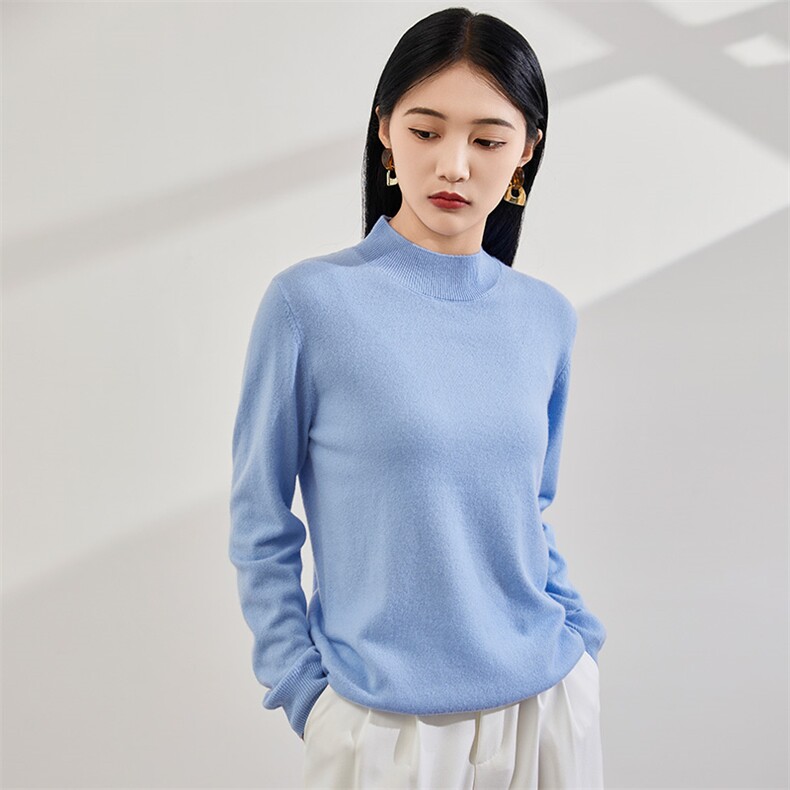 2024秋冬新款35%山羊绒女士净面半高领羊绒衫,女装羊绒衫,润辉羊绒