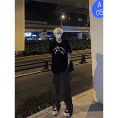 美式高街闪电印花简约百搭2重磅圆领短袖T恤潮牌潮流，男装T恤，星座310A-4
