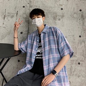 2021年春季新款格子衬衫女宽松落肩港风衬衫男DS-C407-CS301-P35图片