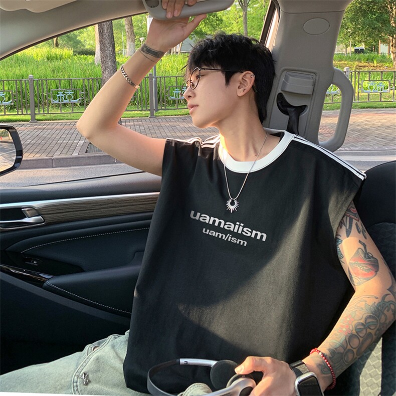 量大优供视频直播高品质重磅260克双纱纯棉印花背心无袖T恤DB202，男装背心/马甲，电商A486