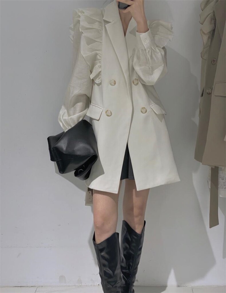 荷叶边西装裙外套，女装西装，驿谷