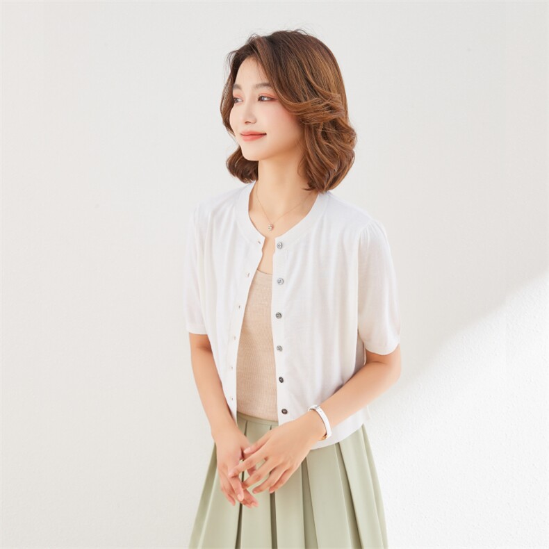 秋冬季新款百搭休闲外套气质简约半袖显白显瘦开衫羊毛衫女,女装羊毛衫,润匹羊绒
