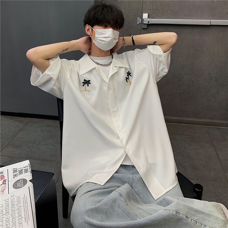 603-1-CY02-特P38控58现货纯色夏威夷椰树刺绣古巴领衬衫男短袖,男装T恤,星座403（原603-1）