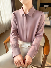 衬衫女Polo长袖春夏新款暗门襟设计感小众气质职业白衬衣，女装衬衫，恩尚羊绒