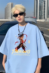 哪吒港风抖音直播宽松美式260克批28短袖220克纯棉T1825特P18图片