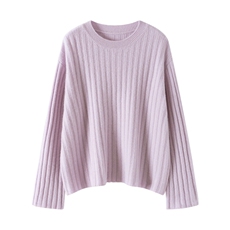 2025年秋季新款坑条圆领针织衫时尚休闲百搭，女装针织衫/毛衣，鸥蕊娅羊绒