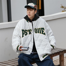 冬季加厚潮流外套情侣款美式菱形格棉服男士棉衣棒球服W6327-P74，男装棉衣，星座512-2
