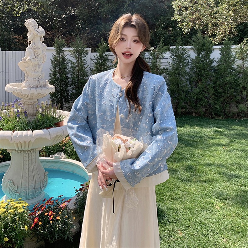 小香风蓝色亮片外套短款女春秋2025新款韩版宽松小个子夹克衫上衣,女装短外套,浙宝208A
