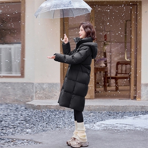 休闲宽松长款羽绒服女2024冬新款加厚保暖过膝气质连帽白鸭绒外套图片