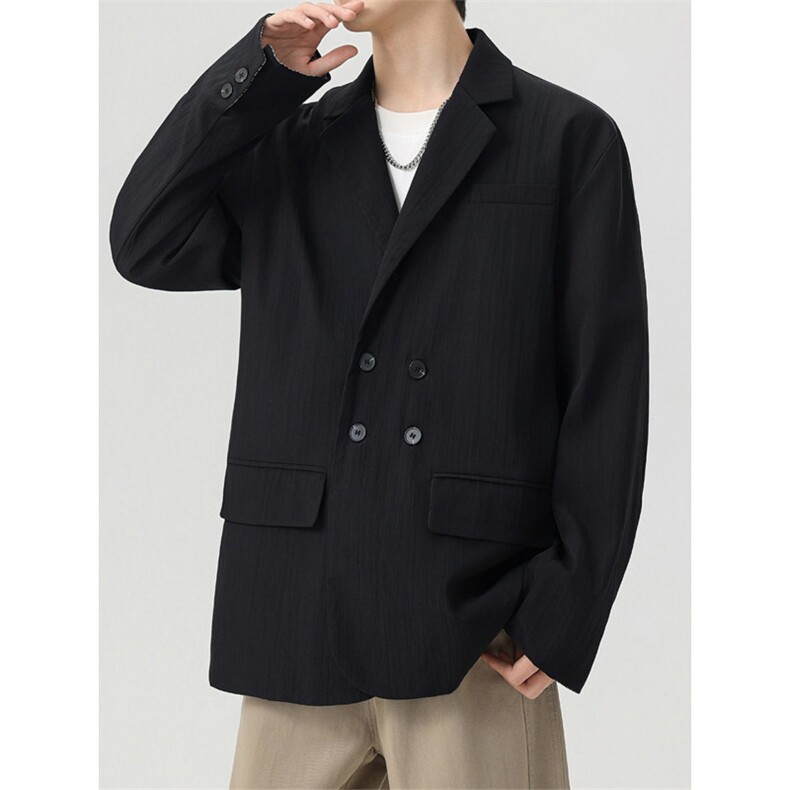 竖纹褶皱西装拼色小格子外套双排扣休闲西装JK2128-P68,男装西服,星座210-1