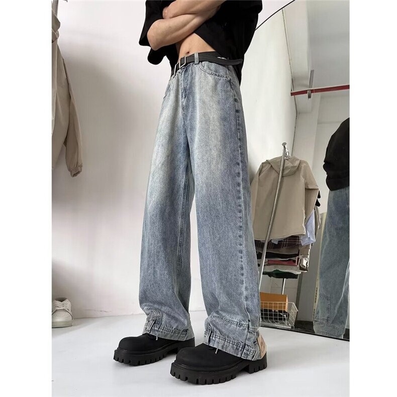 网络图现货！cleanfit高街牛仔裤口袋设计感微喇直筒裤RNZ02-P65,男装牛仔裤,星座1005-6