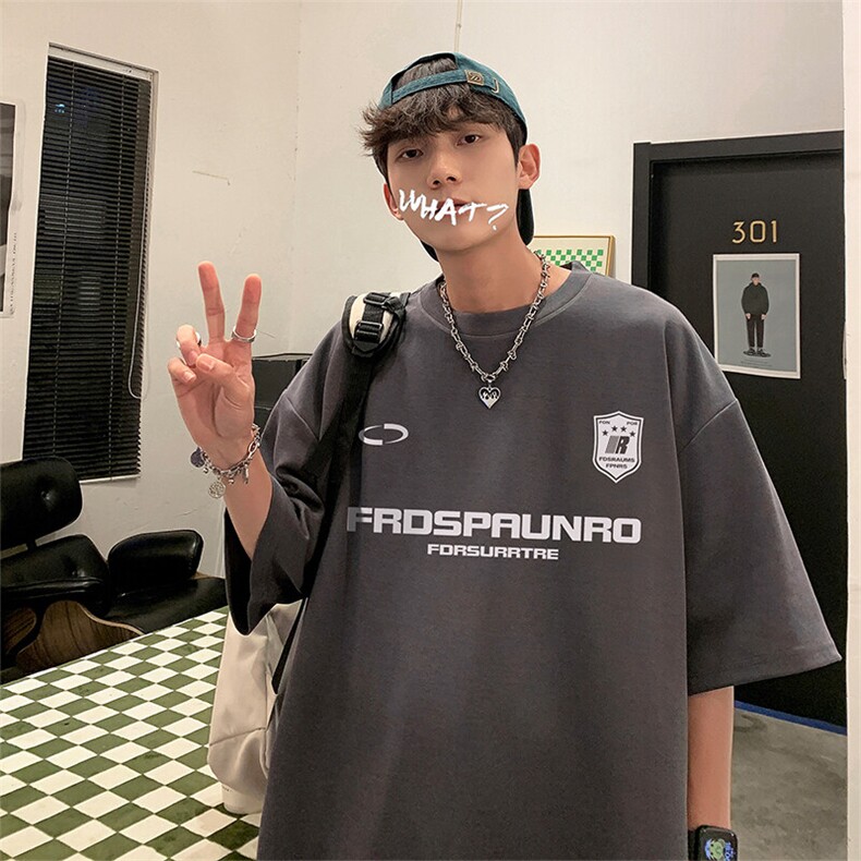 抖音得物二开现货220克夏装重磅美式高街宽松短袖t恤MT125,男装T恤,电商A486-1