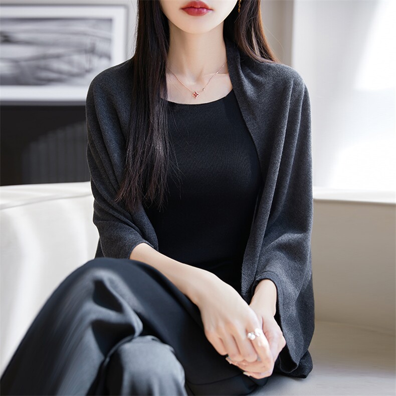 莱赛尔针织披肩防晒衣外套女2025新款慵懒宽松外搭上衣冰丝空调衫,饰品披肩,朝思羊绒