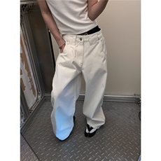 白色牛仔直筒裤秋宽松窄版阔腿裤春秋弯刀长裤YX9020，男装休闲裤，星座208-5