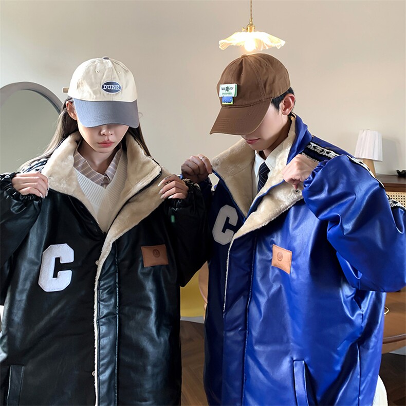 roora情侣羊羔毛两面穿棉服外套男冬季加绒加厚oversizePU皮棉衣,男装皮衣,星座207