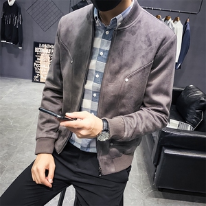 主推秋季英伦修身麂皮绒铆钉夹克外套男士 jk64-P115 #后期夹棉#图片