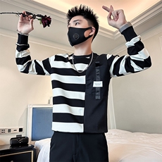 高级感痞帅圆领条纹卫衣外套社会小伙店主风301C-WY45-特P58控78，女装短外套，星座301C（原B323）