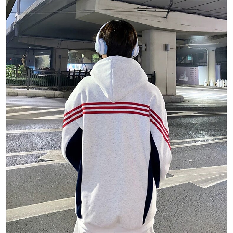 抖音得物高品质美式高街宽松结构潮流拼接织带连印花帽卫衣AW9601,男装卫衣,电商A443