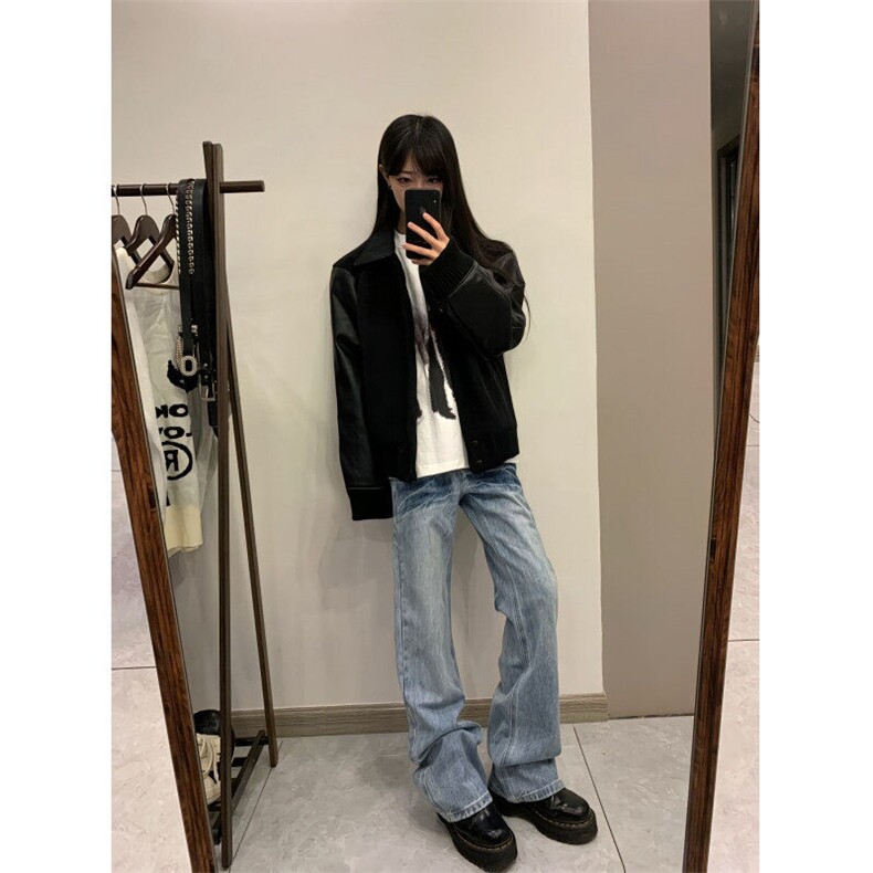 【有货】K7053CC-特P48浅蓝色闪电纹牛仔裤男女设计感直筒裤子,男装牛仔裤,星座1007（原301D）
