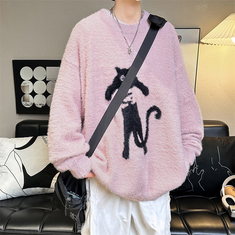 高品质秋冬款男圆领毛衣慵懒猫咪针织衫线衣外套M5658P60,男装针织衫/毛衣,星座1013-1