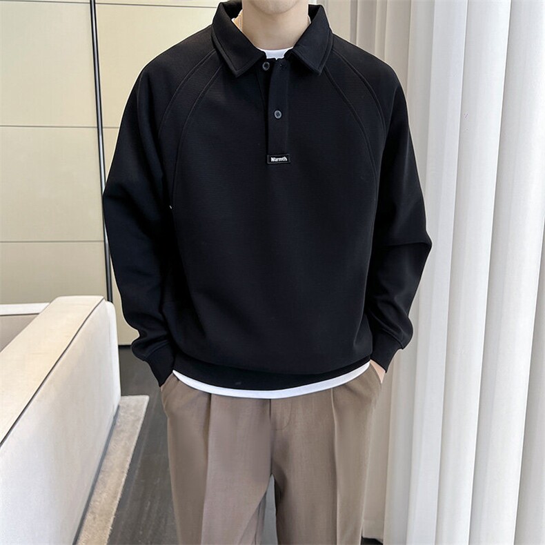 盗图-简约宽松韩版长袖Polo衫外穿上衣MZ30/P65控95,男装Polo衫,电商A243