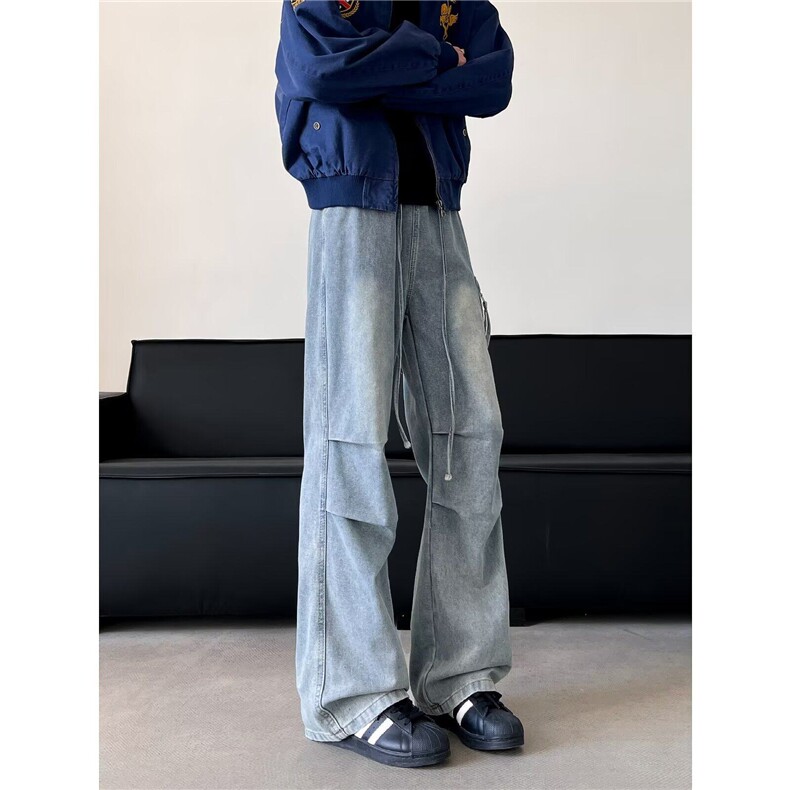 复古褶皱大口袋水洗高街牛仔裤男宽松直筒长裤1001-1-M779-P48,男装牛仔裤,星座1001-1
