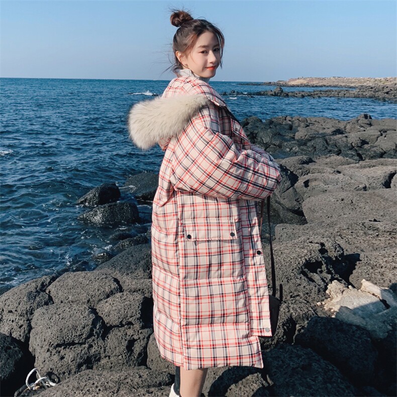 大货8511B-M1182020冬季格子中长款大毛领棉衣,女装棉衣/棉服,惟卡贝娜