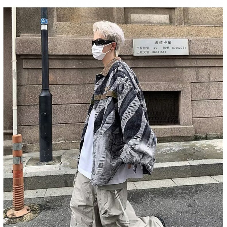 美式复古破洞牛仔外套男女春秋新款高街潮牌做旧宽松夹克8616-p72,男装夹克,星座1008