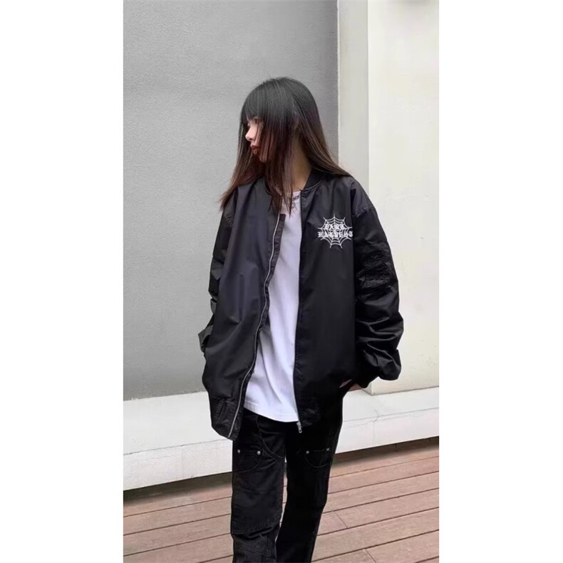 美式复古蜘蛛棒球服外套男女春秋季潮牌飞行员夹克宽松加绒情侣,男装夹克,星座506A