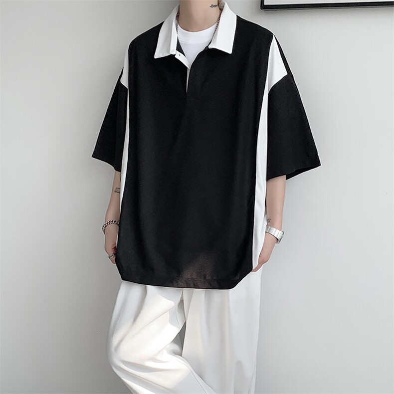 8XL-M拼接撞色短袖t恤男款夏季新款半袖POLO衫加肥加大码DT004P38图片