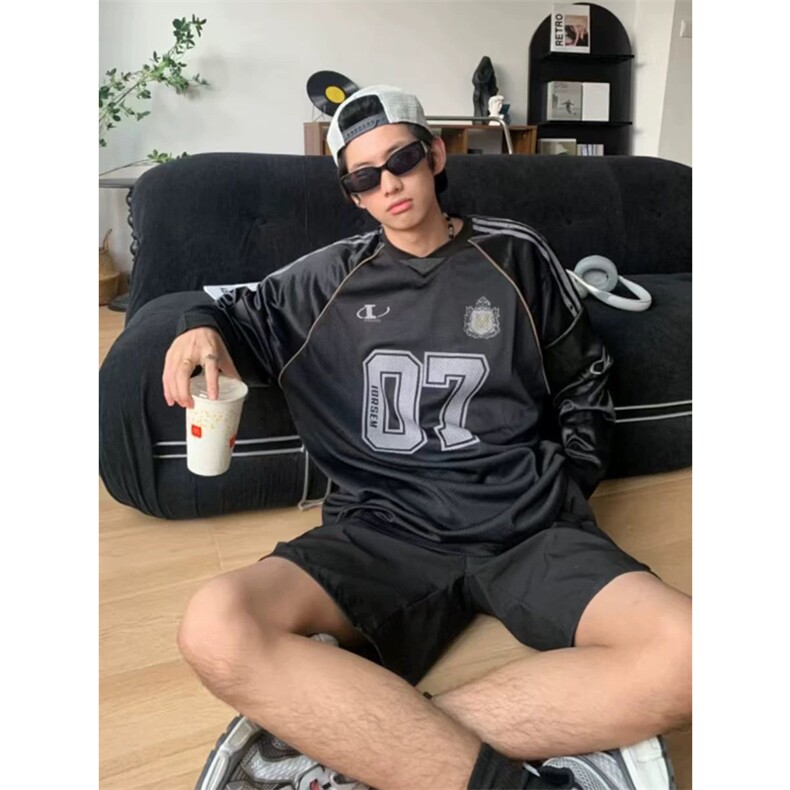 网图有货美式复古球衣风t恤速干网眼透气宽松v领短袖男A683-P33,男装T恤,星座1505