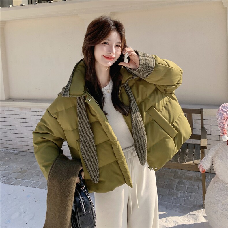 韩系格纹连帽泡芙羽绒服外套女冬2025新款设计白鸭绒面包服，女装羽绒服，慧尚2-185