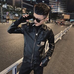 韩版休闲修身机车服翻领痞帅社会小伙水洗皮衣夹克D809-P118控148图片