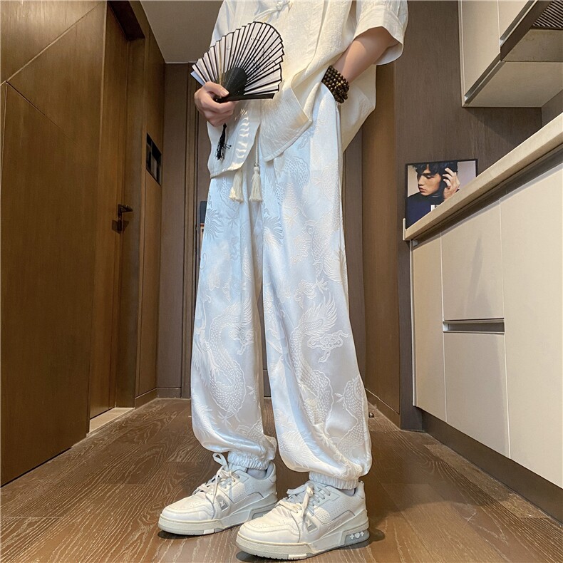抖音品质夏季风新中式缎面宽松休闲裤B315-K24113-特p35控68图片