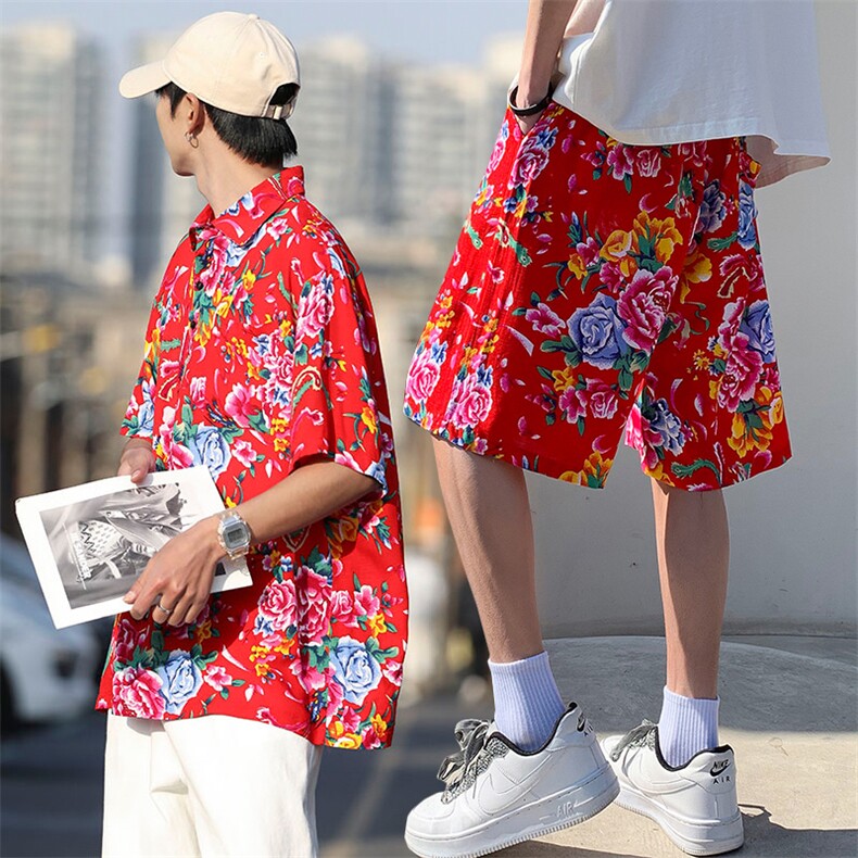 TZP风东北大花汉服套装polo衫短裤大码花TEE套装团队服休闲装,男装休闲套装,星座115A(原星座507）