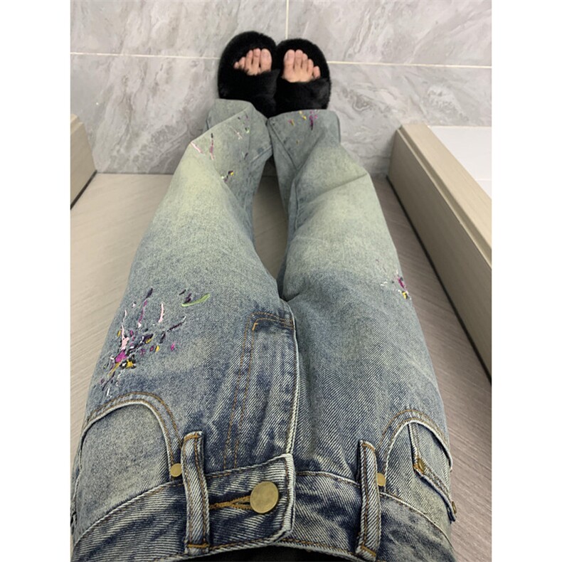 长裤美式泼墨刺绣水洗宽松直筒牛仔裤潮牌百搭裤子N226,男装牛仔裤,星座1116A（原606A-3）