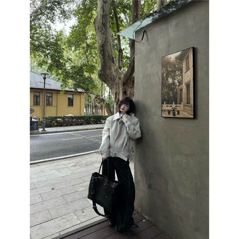 绑带羊毛花纱夹克正肩合身通勤cleanfit可翻领毛呢外套,男装夹克,星座1210-1