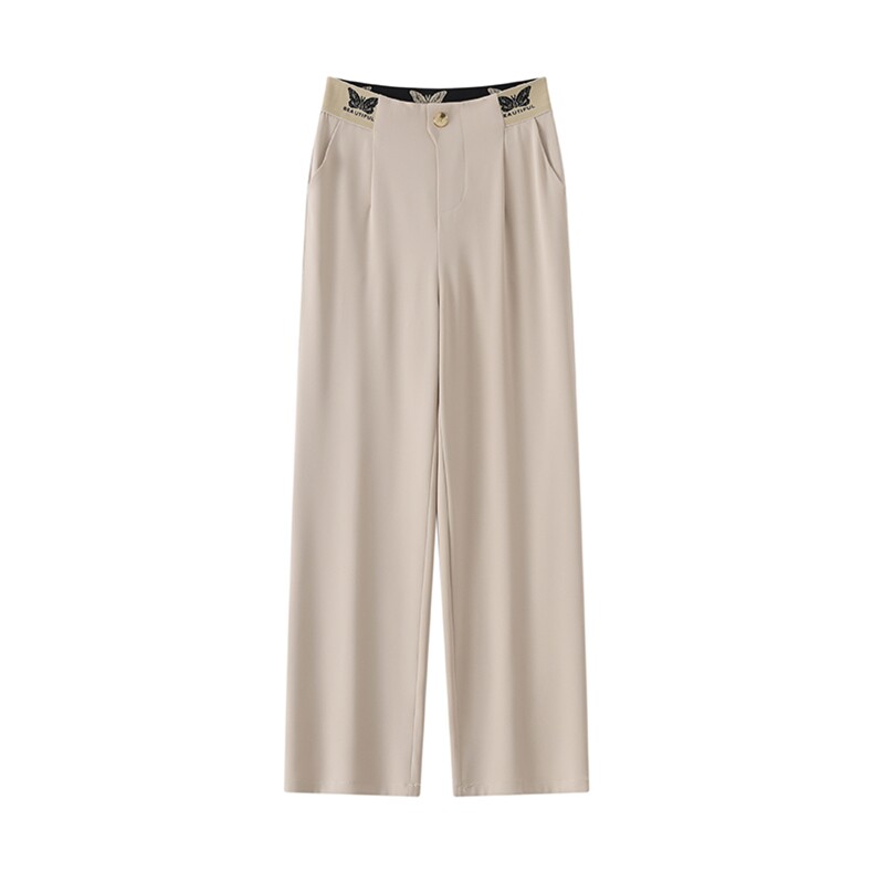 2025春季新款直筒裤薄款高腰气质民族风垂感真丝优雅休闲女裤，女装休闲裤，温伦斯特羊绒