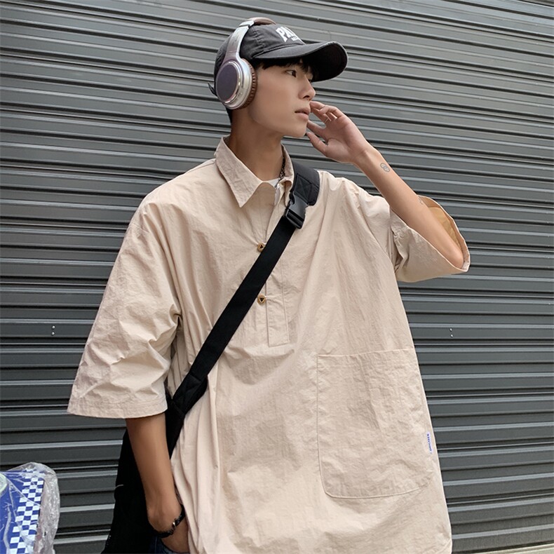 夏季高级短袖衬衫男宽松休闲ins衬衣潮CS032-P38,男装衬衫,星座308B-1
