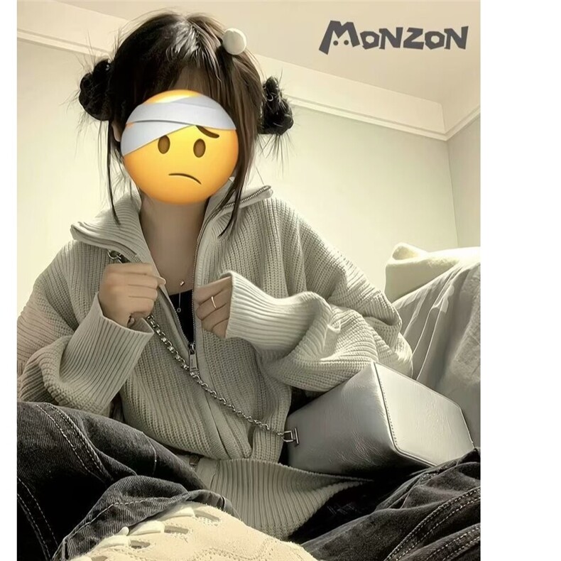 polo领毛衣女秋季2025新款宽松日系慵懒高级感温柔系软糯开衫外套图片