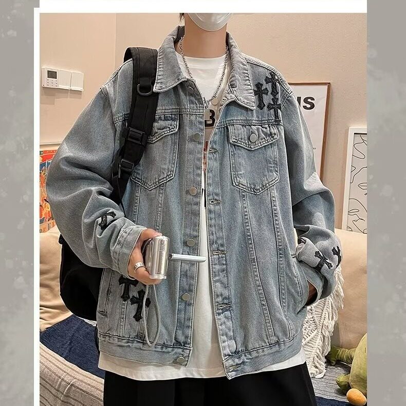 港风宽松牛仔外套男ins潮流休闲棒球服美式潮牌夹克上衣639-2/P58,男装夹克,星座506